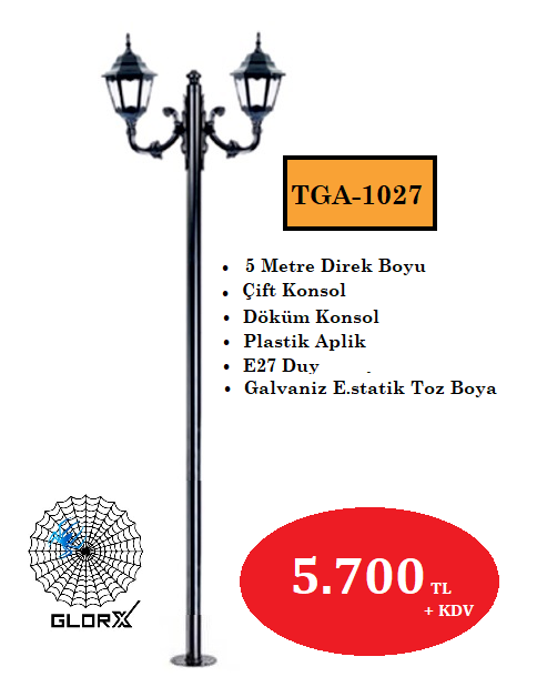 5 Metre Çift Konsol Park Bahçe Aydınlatma Direği TGA-1027