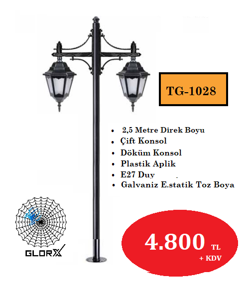 2,5 Metre Çift Konsol Park Bahçe Aydınlatma Direği TGA-1028