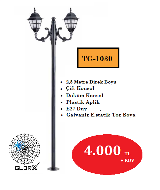 2,5 Metre Çift Konsol Park Bahçe Aydınlatma Direği TGA-1030