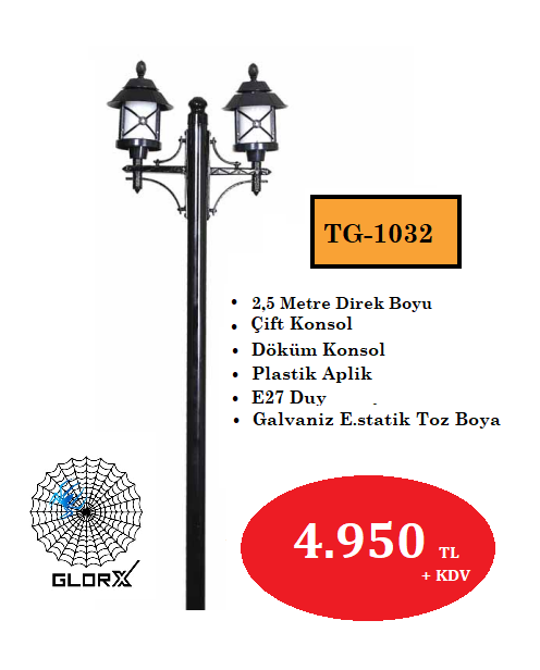 2,5 Metre Çift Konsol Park Bahçe Aydınlatma Direği TGA-1032