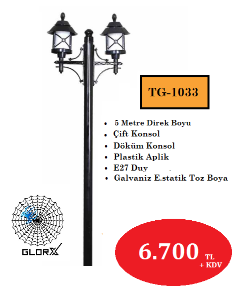 5 Metre Çift Konsol Park Bahçe Aydınlatma Direği TGA-1033