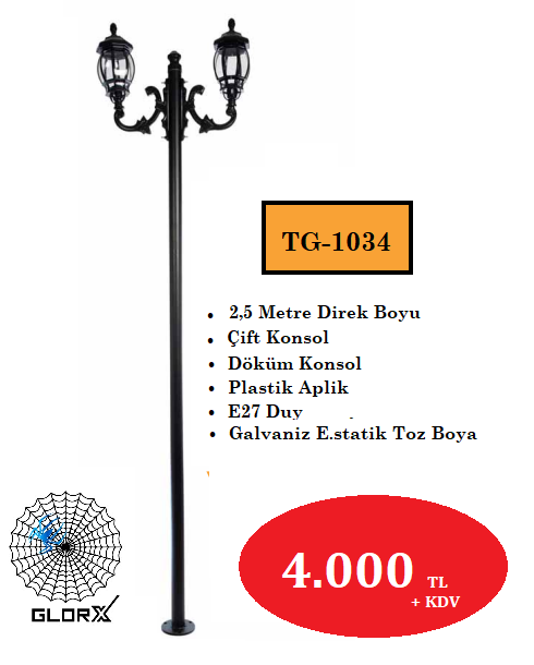 2,5 Metre Çift Konsol Park Bahçe Aydınlatma Direği TGA-1034