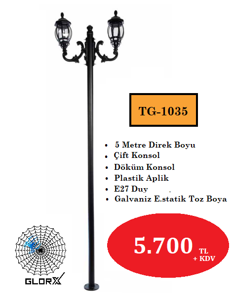 5 Metre Çift Konsol Park Bahçe Aydınlatma Direği TGA-1035
