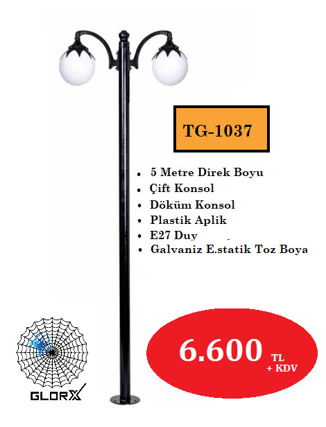 5 Metre Çift Konsol Park Bahçe Aydınlatma Direği TGA-1037