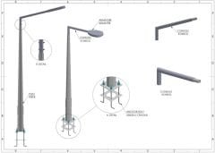 AD1 60/10 Galvanizli Çelik Poligon Aydınlatma Direği - Tek Konsol (1 Metre Konsol Boyu)
