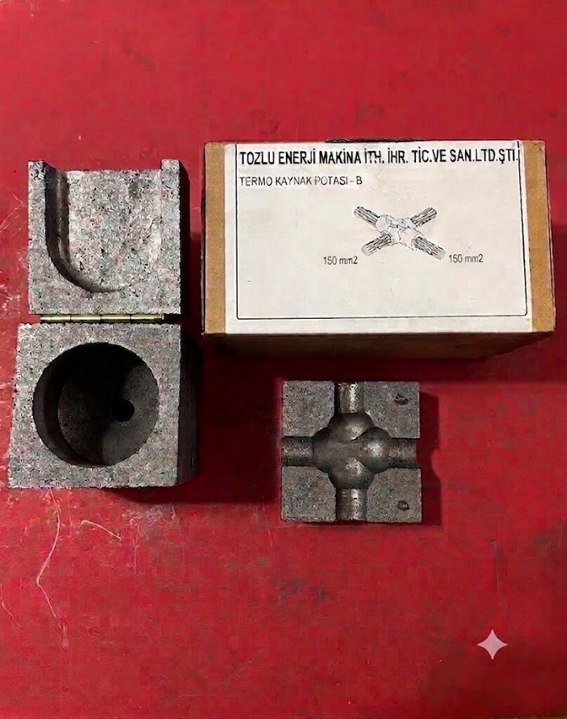 ÇUBUKSUZ Çapraz bağlantı 1 X 150MM2 PLUS + TİP 4 Hat Ekleme Bakır Alüminyum Termokaynak Potası Cadweld Bakır Kaynak
