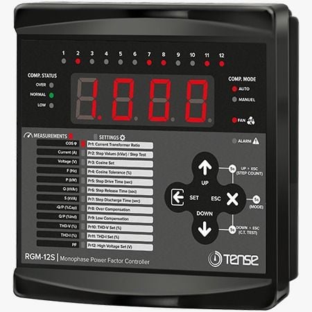 RGM-12S 12 Kademe, LED Display Ekranlı Monofaze Reaktif Güç Kontrol Rölesi